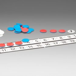 Linea dei numeri con gettoni di conteggio e segni aritmetici